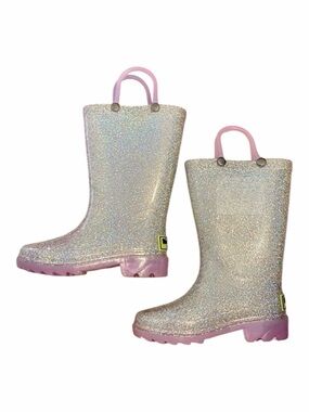 Western Chief Kids Silver Purple Shimmer Light-Up Waterproof Rain Boots Size 6